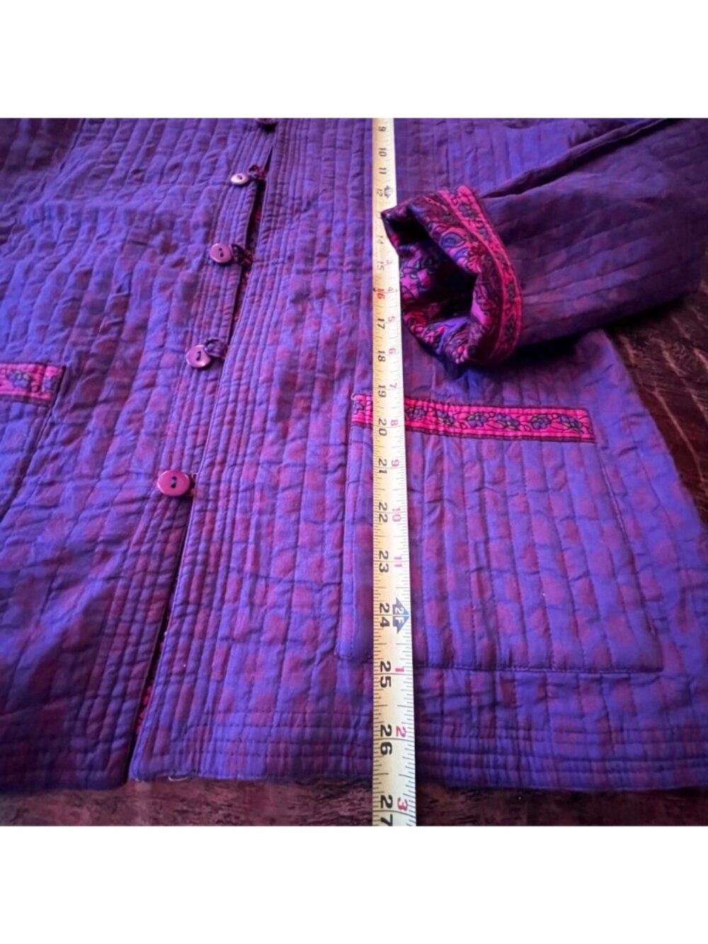 Reversible Purple & Pink Quilted Jacket With Paisley Print Button Front Mandarin - Picture 4 of 7